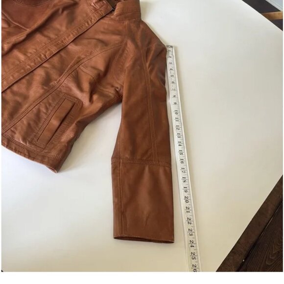 NWT Quince Leather Stand-Collar Jacket Cognac Brown Size Large - Picture 10 of 15